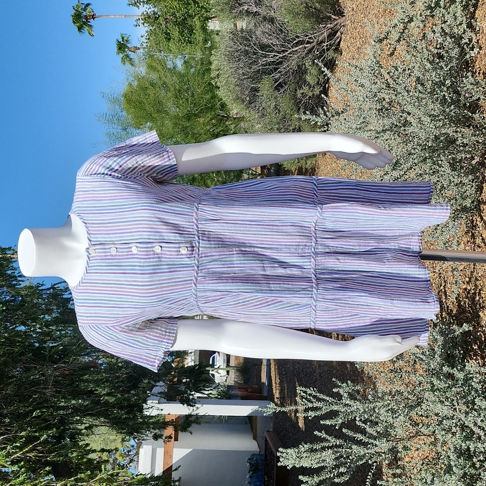 MADEWELL Striped Tiered Mini Dress XS Babydoll Swing Tunic Ruffle 100% Cotton - Picture 11 of 15